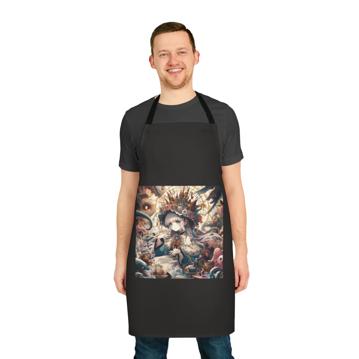 Vibrant anime-style apron with a beautiful anime girl design