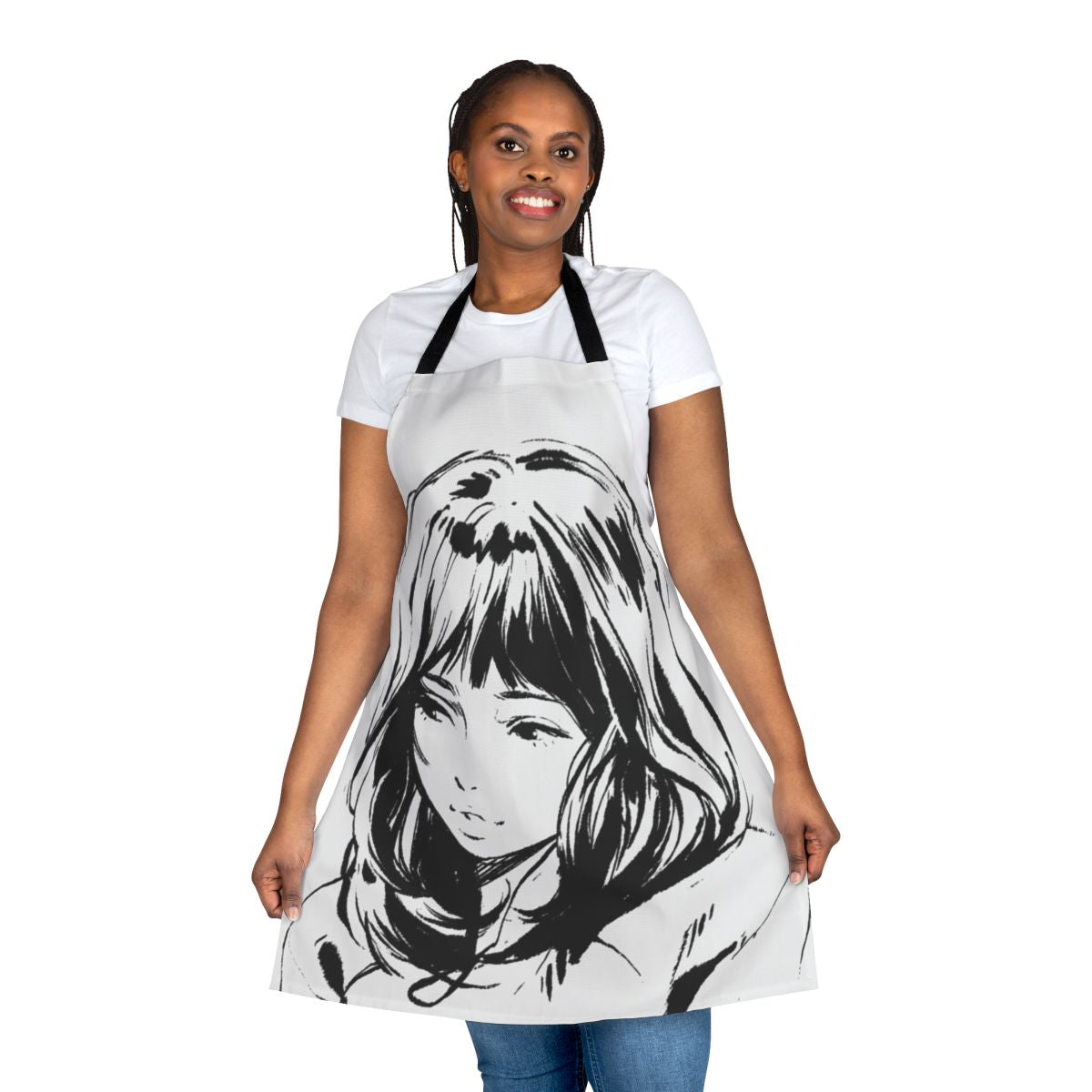 Sleek and minimalist anime-inspired apron in black and white