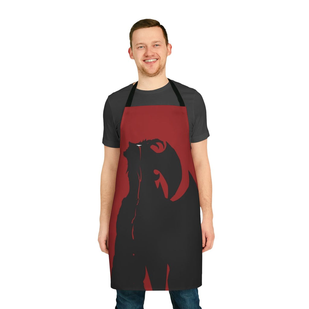 Devilman Crybaby-themed apron in bold red and black color scheme