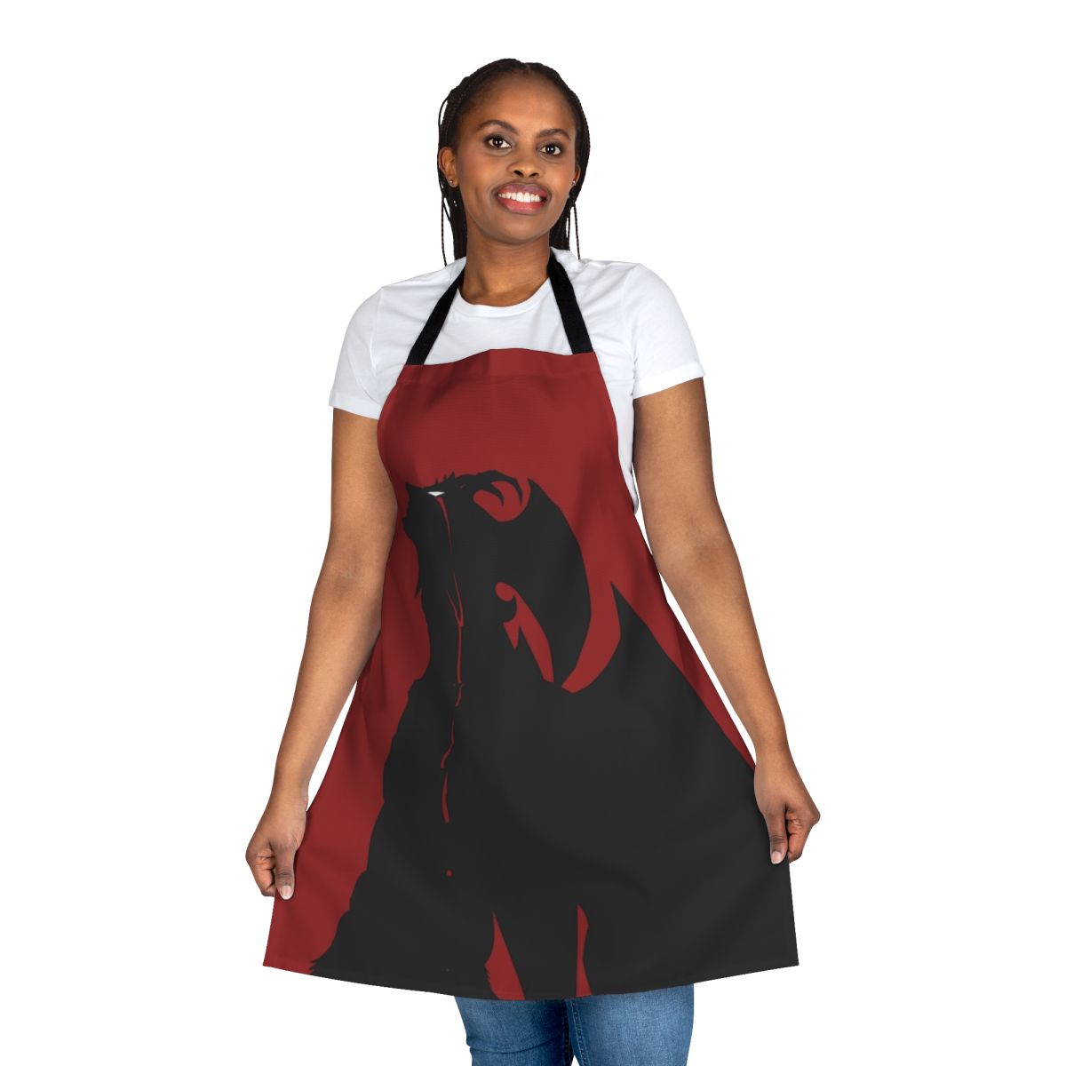 Devilman Crybaby-themed apron in bold red and black color scheme