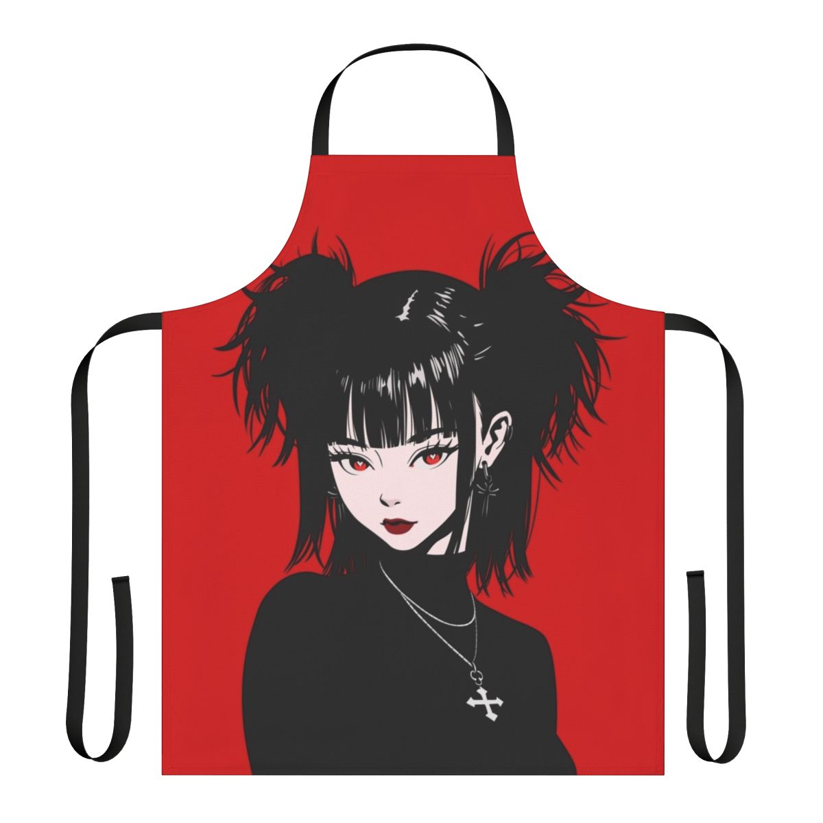 Fashionable black apron with anime-style gothic design
