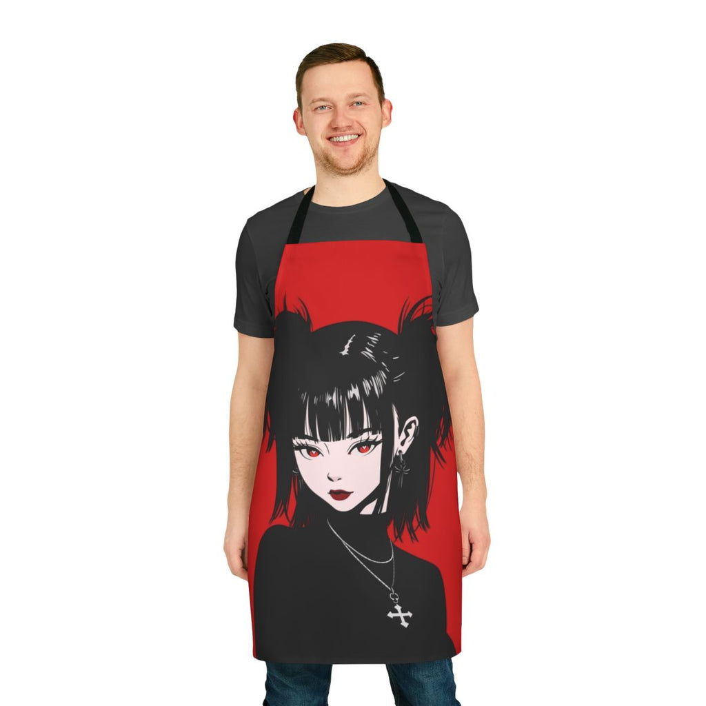 Fashionable black apron with anime-style gothic design