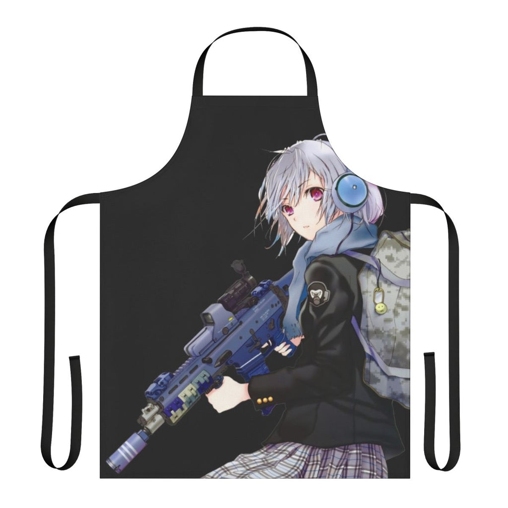 Unisex anime-style apron with cute girl and gun design