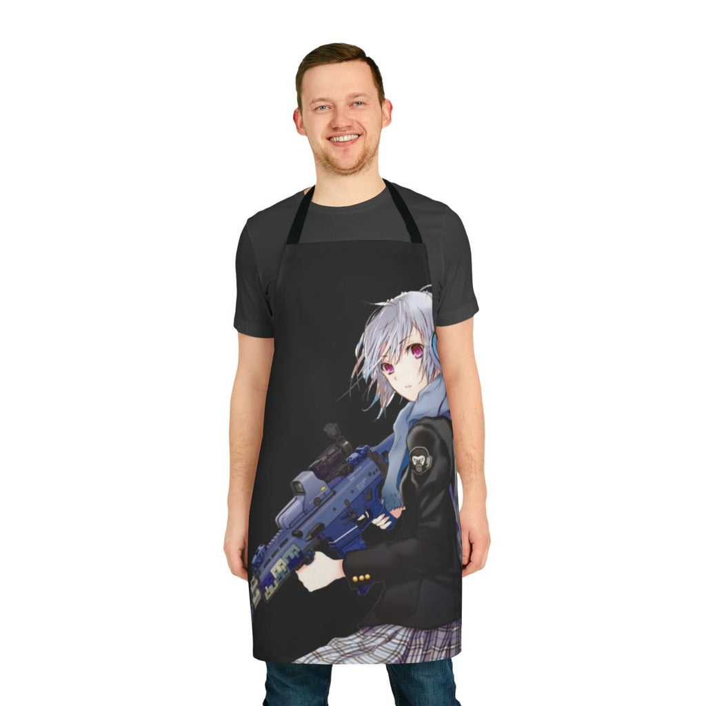 Unisex anime-style apron with cute girl and gun design