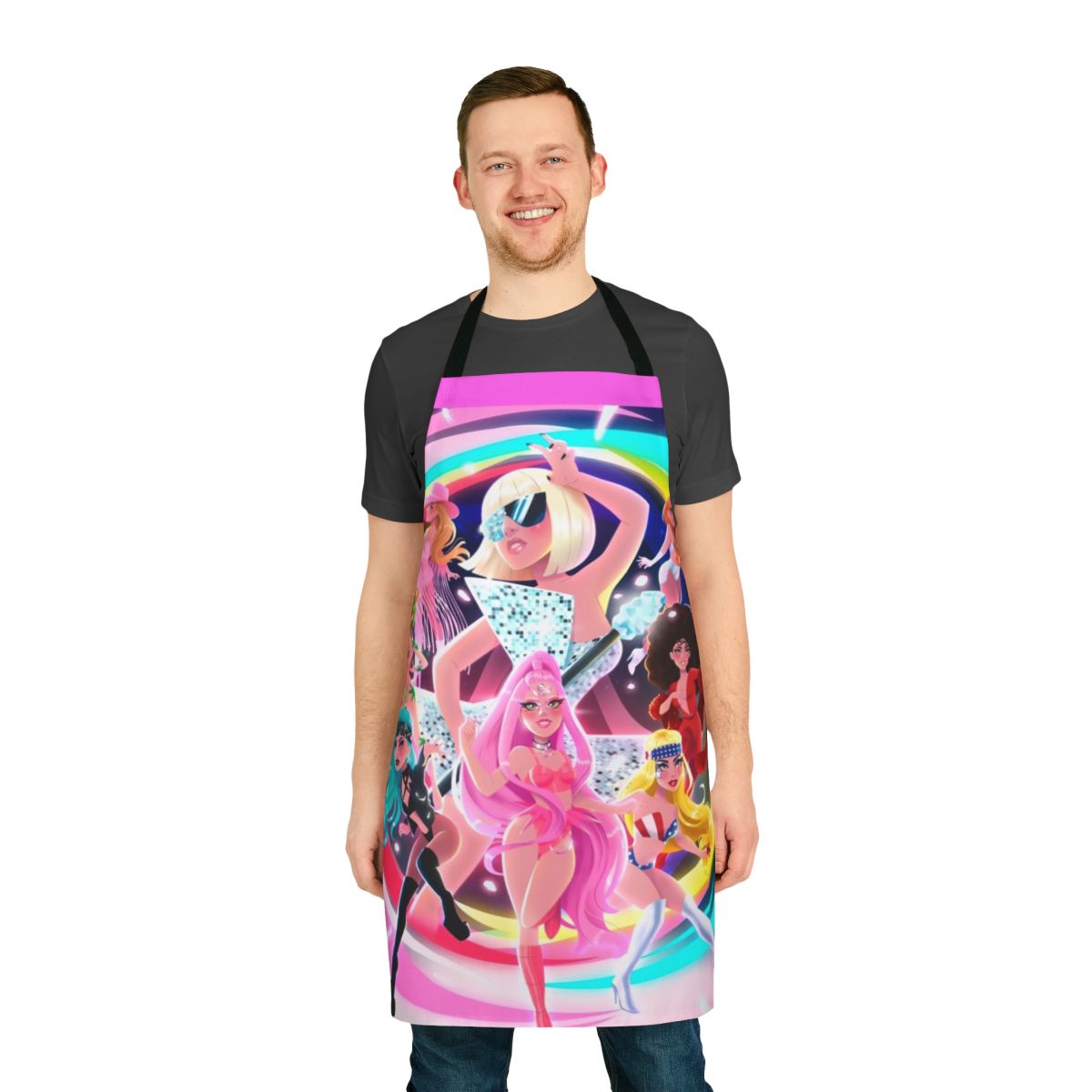 A pink apron with a heart design, perfect for celebrating an anniversary in the kitchen.