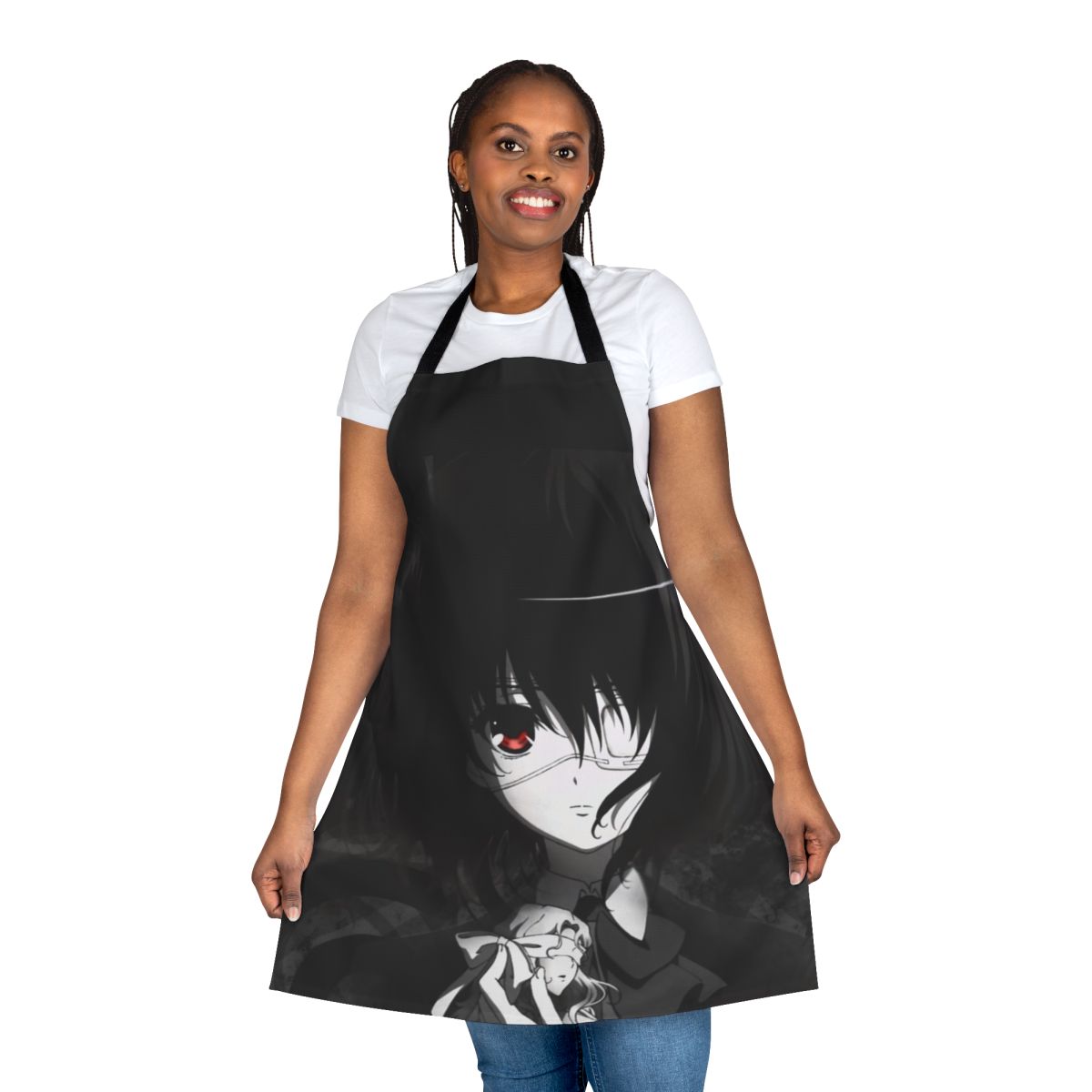 A stylish apron featuring a kawaii anime-inspired design