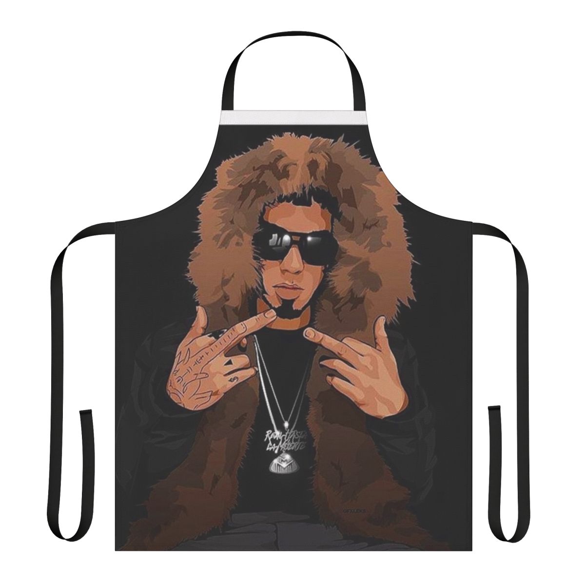 Colorful, vibrant apron design inspired by reggaeton artist Anuel AA