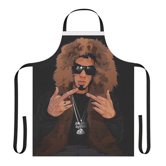 Colorful, vibrant apron design inspired by reggaeton artist Anuel AA