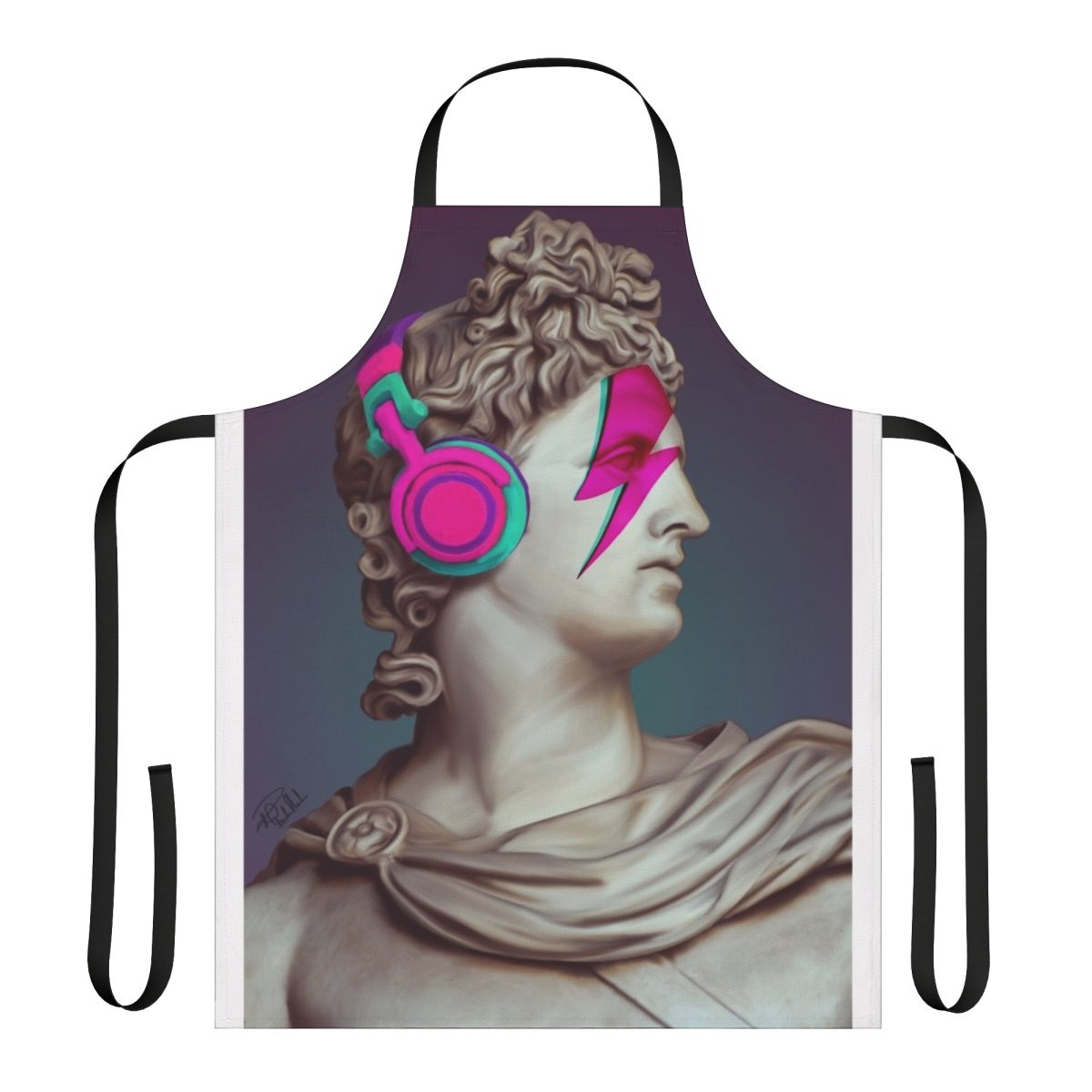 Apron featuring a lightning bolt design inspired by the Greek god Apollo and musician David Bowie