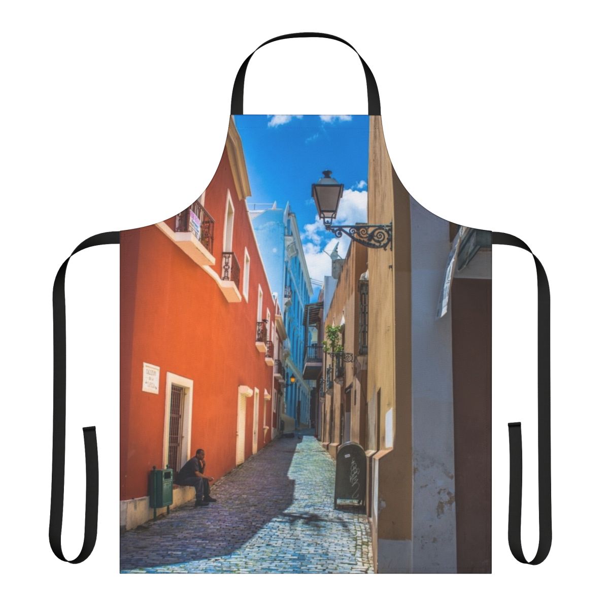 Apron depicting a scenic street scene in the historic district of Old San Juan, Puerto Rico