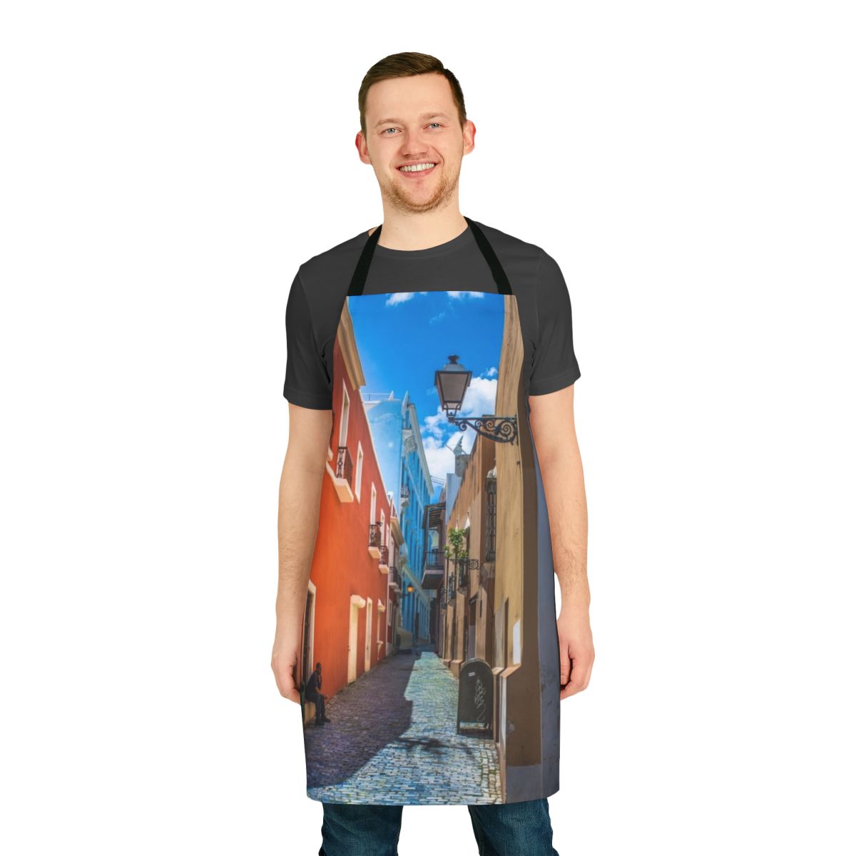 Apron depicting a scenic street scene in the historic district of Old San Juan, Puerto Rico