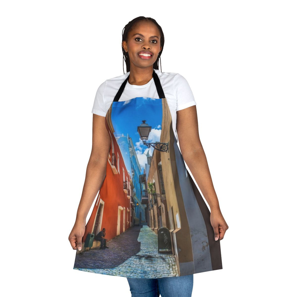 Apron depicting a scenic street scene in the historic district of Old San Juan, Puerto Rico