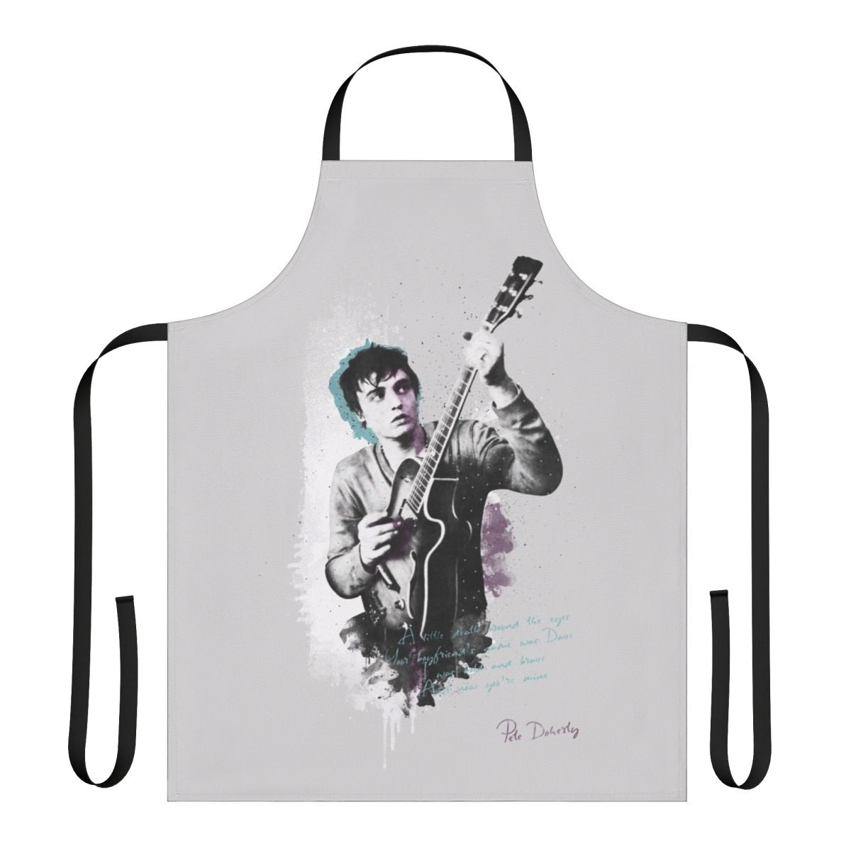 Apron with hand-drawn impressionist portrait of Pete Doherty, the British singer-songwriter and musician from the bands The Libertines and Babyshambles.