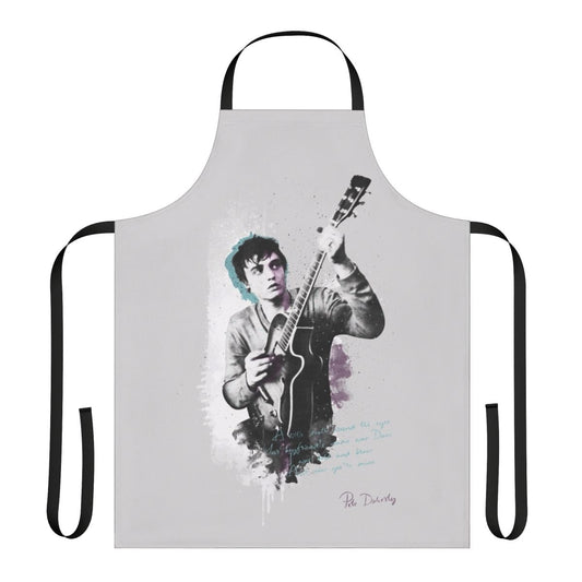 Apron with hand-drawn impressionist portrait of Pete Doherty, the British singer-songwriter and musician from the bands The Libertines and Babyshambles.