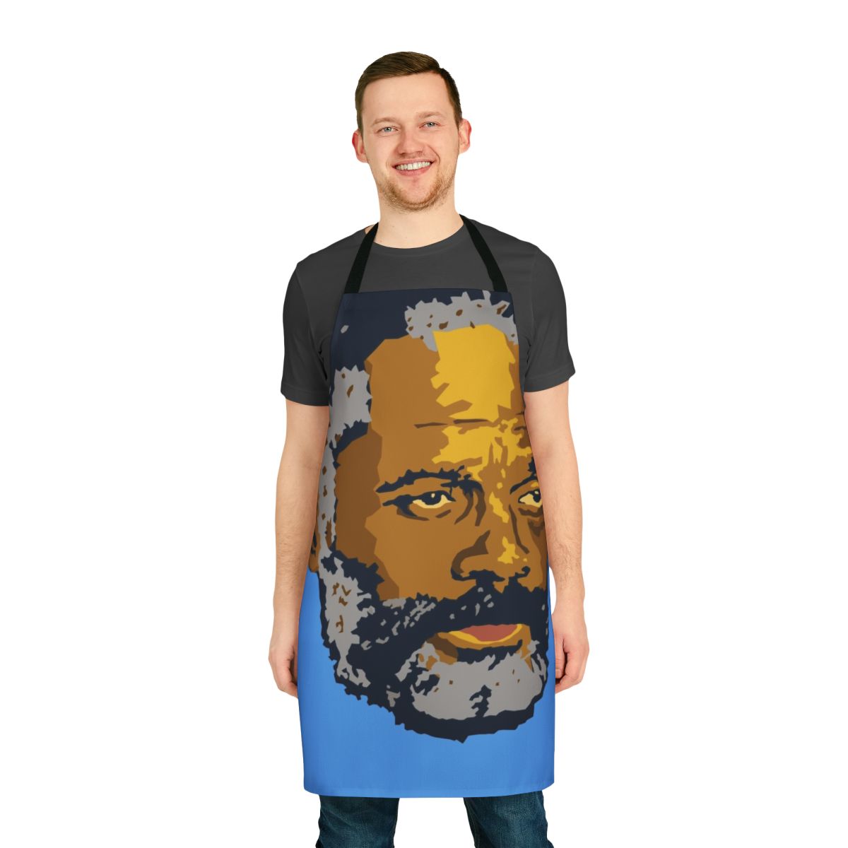 Apron with image of Ismael "Maelo" Rivera, a renowned Puerto Rican salsa, bomba, and plena music performer