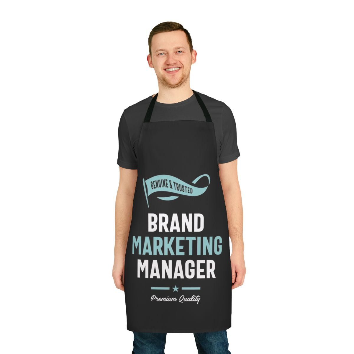 A high-quality apron perfect for brand marketing managers, featuring the focus keyword "brand marketing manager".