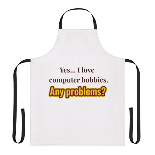 Apron with computer and gaming-themed design