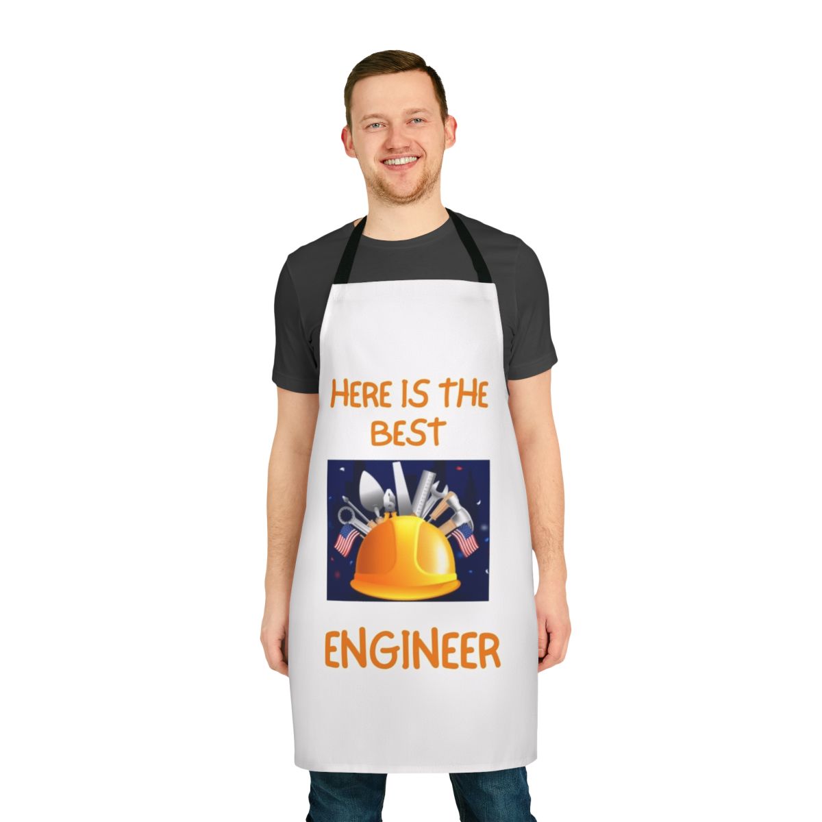 Professional-looking apron featuring engineering, science, and programming themed designs
