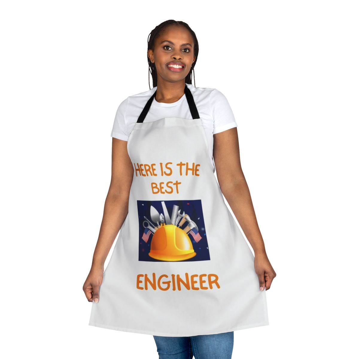 Professional-looking apron featuring engineering, science, and programming themed designs