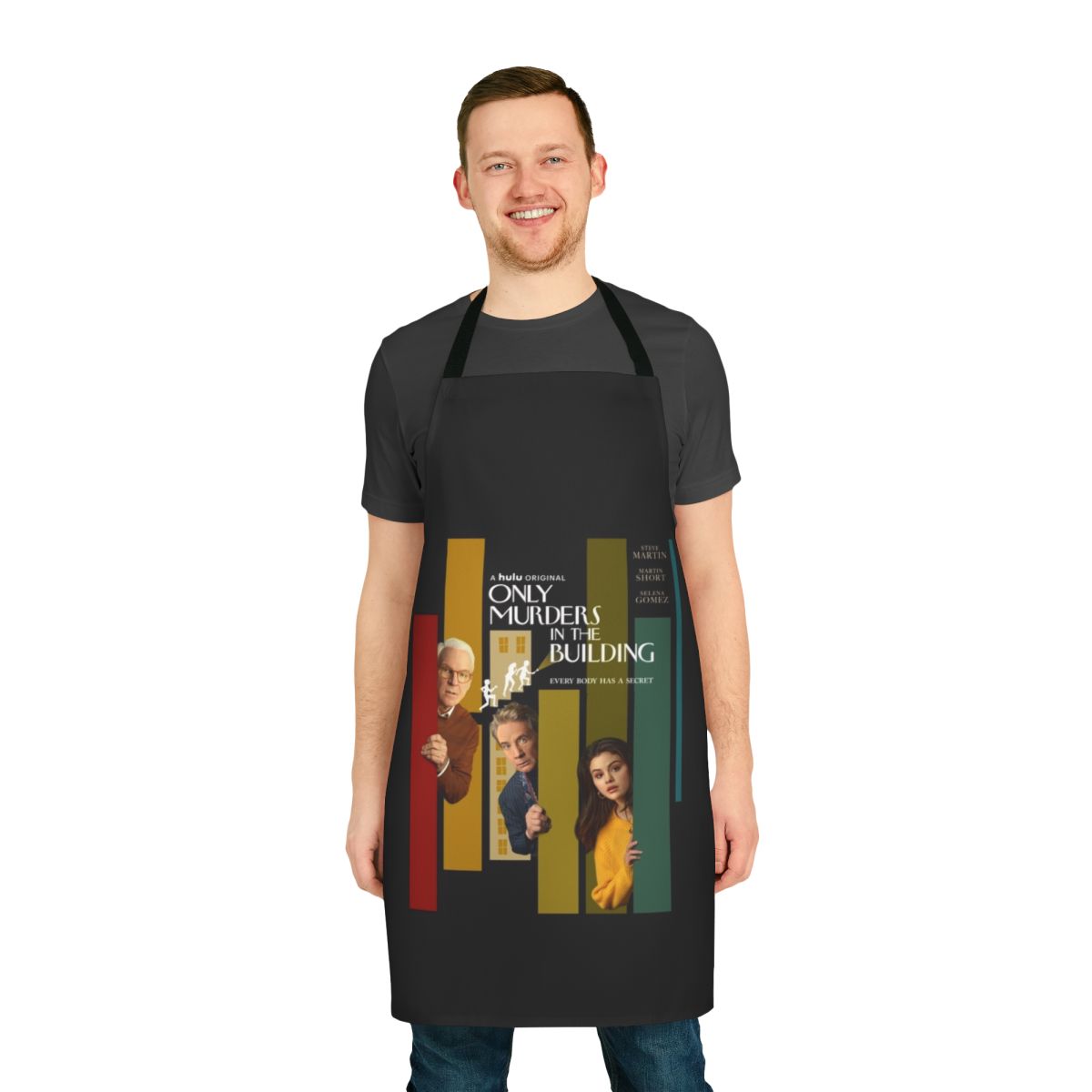 Apron featuring the "Only Murders in the Building" logo and design, perfect for fans of the true crime comedy TV show.
