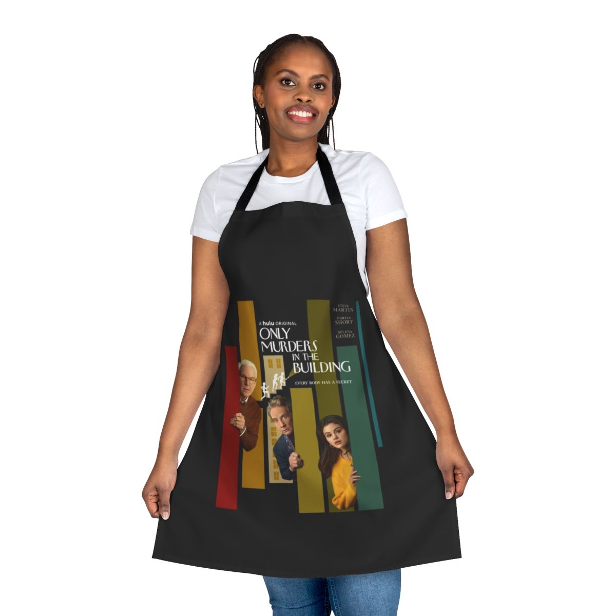 Apron featuring the "Only Murders in the Building" logo and design, perfect for fans of the true crime comedy TV show.
