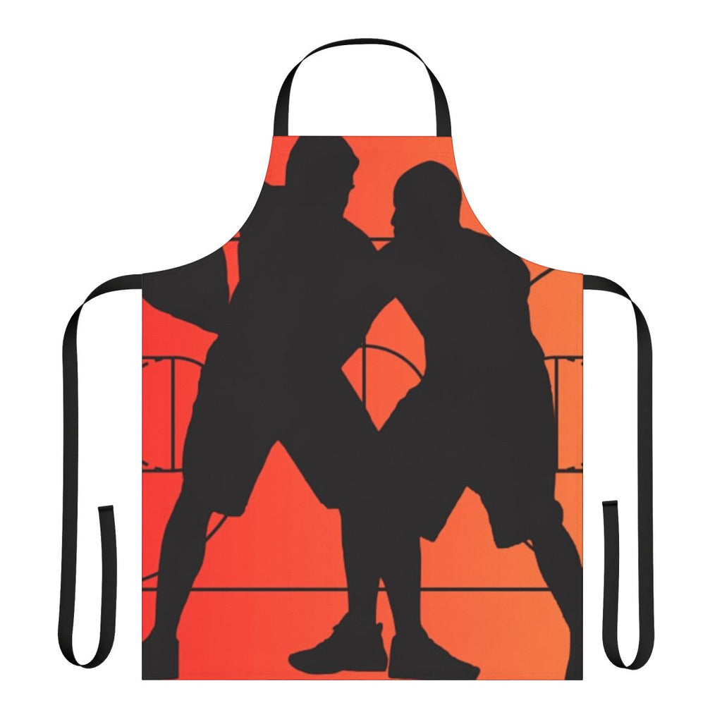 Colorful apron with musical notes, superheroes, and other fun patterns