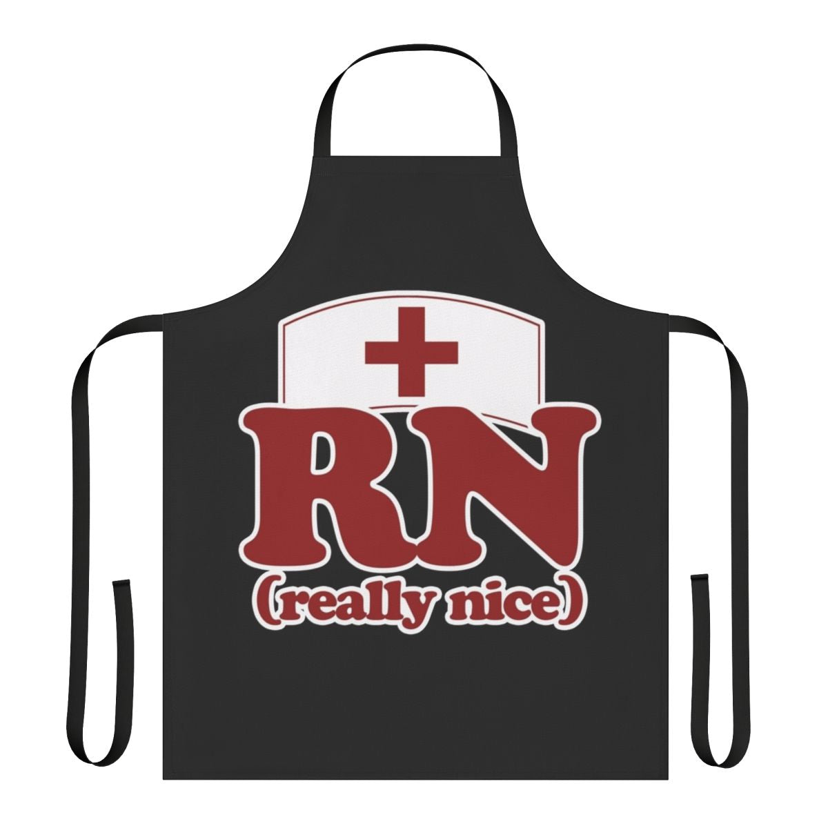 Registered nurse wearing a stylish and humorous apron