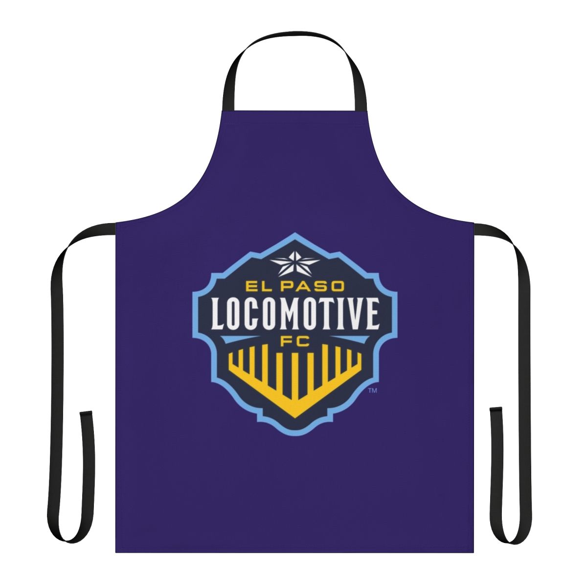 An apron featuring the El Paso Locomotive soccer team logo, perfect for soccer and football enthusiasts.