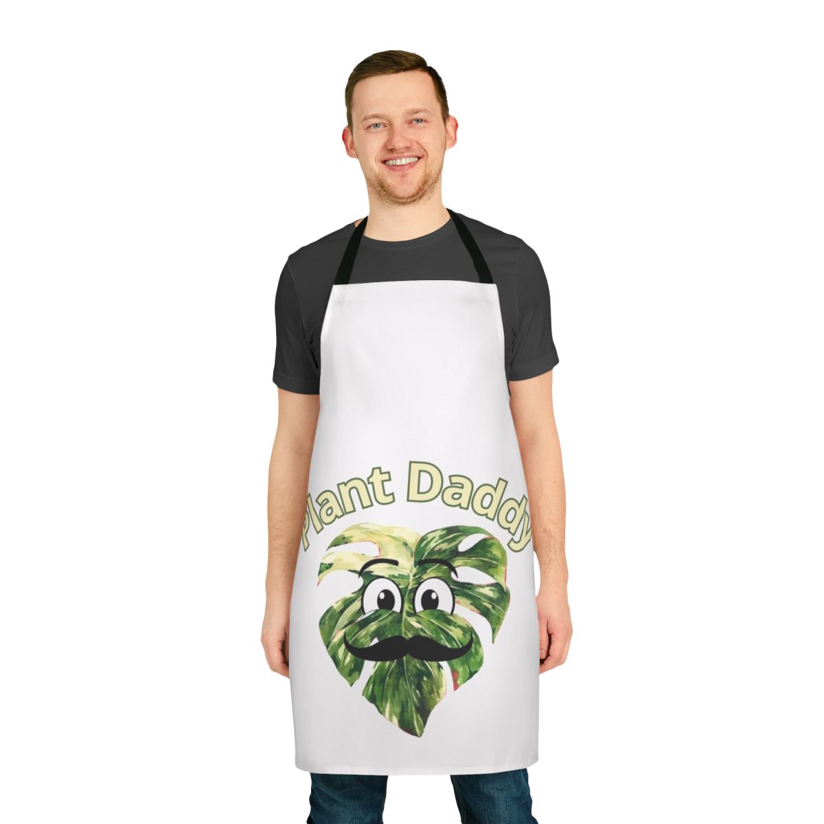 A vibrant apron featuring lush monstera leaves, perfect for plant lovers.