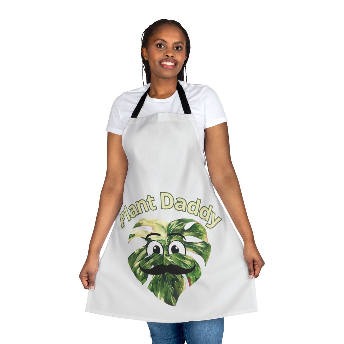 A vibrant apron featuring lush monstera leaves, perfect for plant lovers.