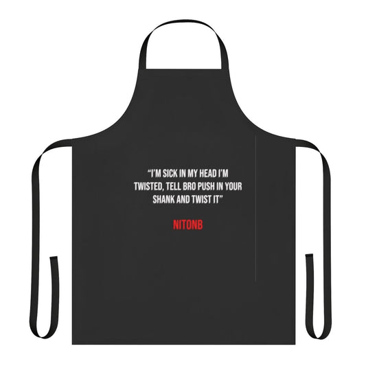 Stylish black apron with "Nitonb" text, referencing UK drill and grime music scene