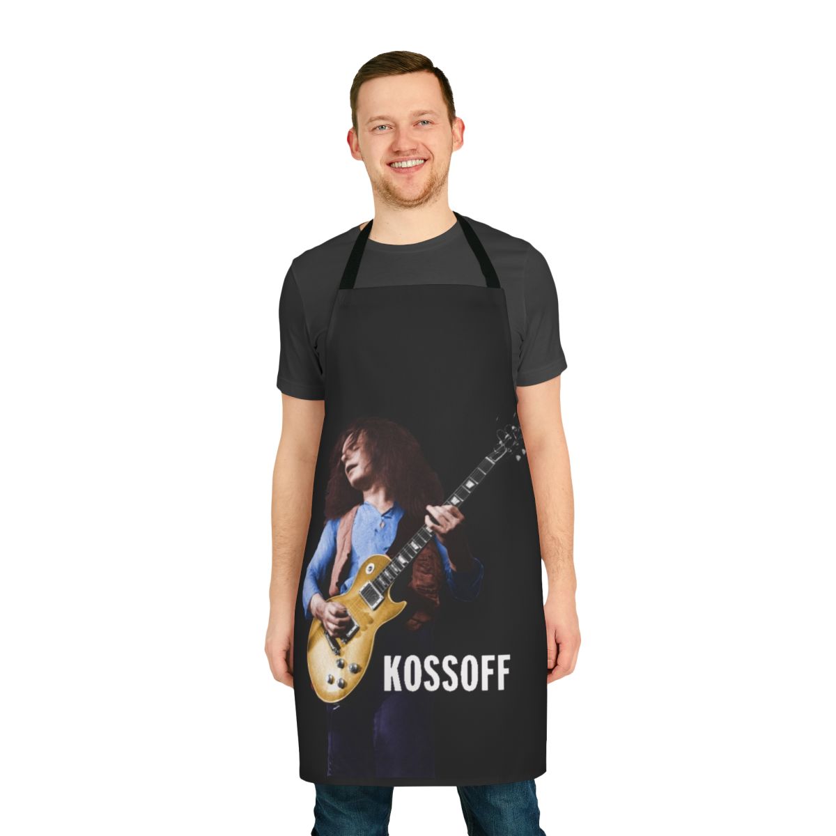 Stylish apron with image of legendary British guitarist Paul Kossoff