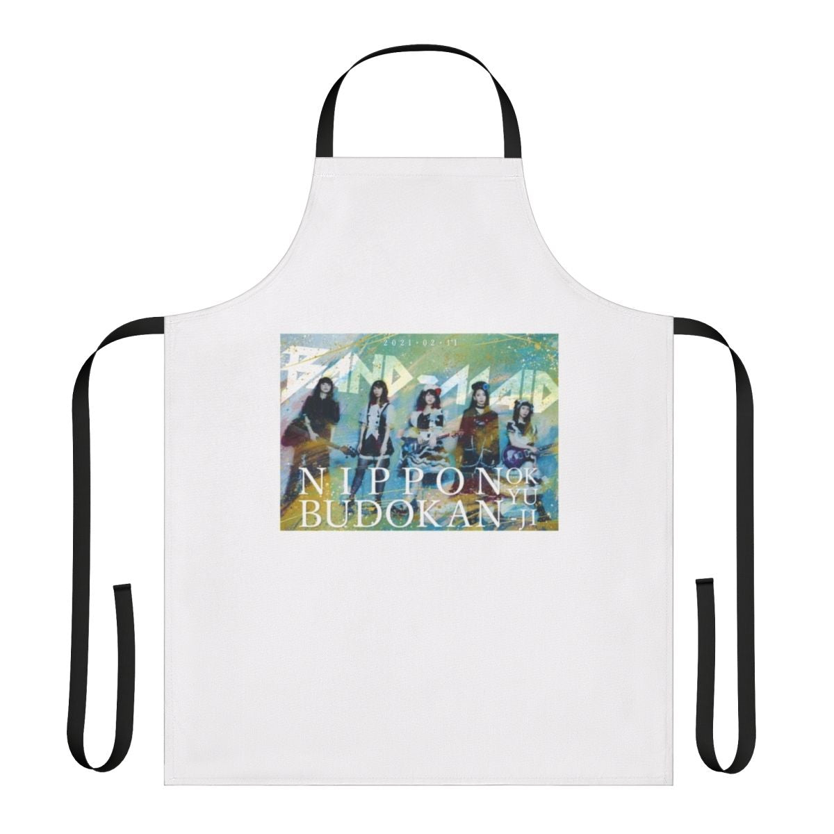 Fashionable apron featuring the logo and imagery of the popular Japanese band Band Maid