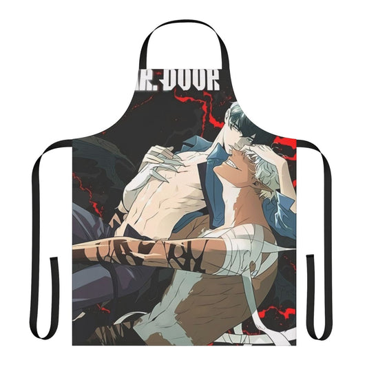Fashionable apron design featuring popular manhwa/manga characters