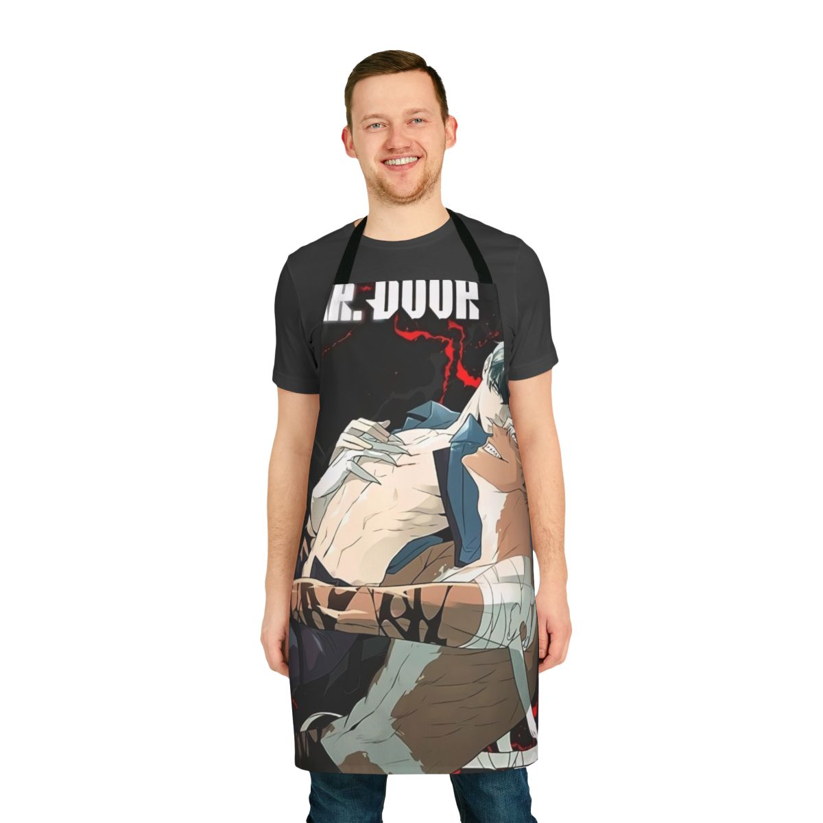 Fashionable apron design featuring popular manhwa/manga characters