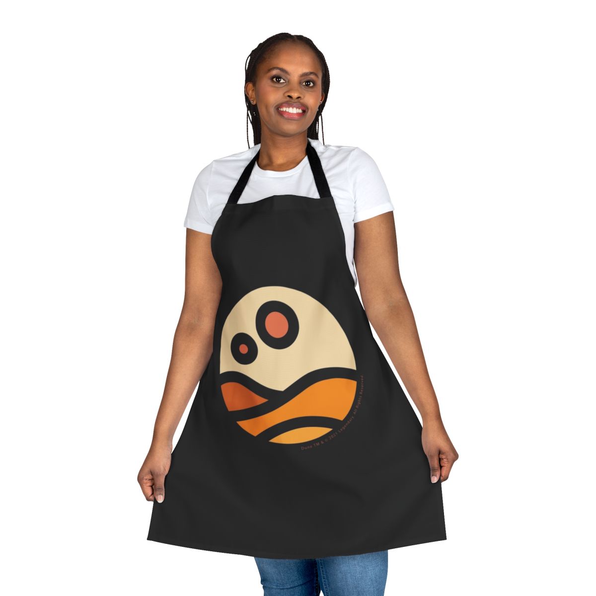 Dune-themed apron featuring a desert landscape with sand dunes and the moon