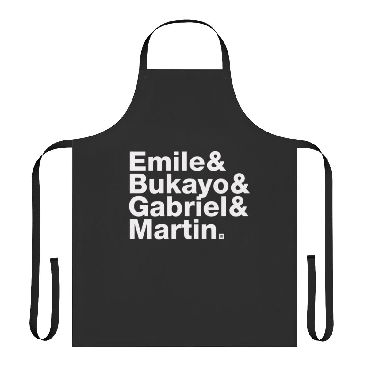 Arsenal-themed kitchen apron with "Fab Four" player designs