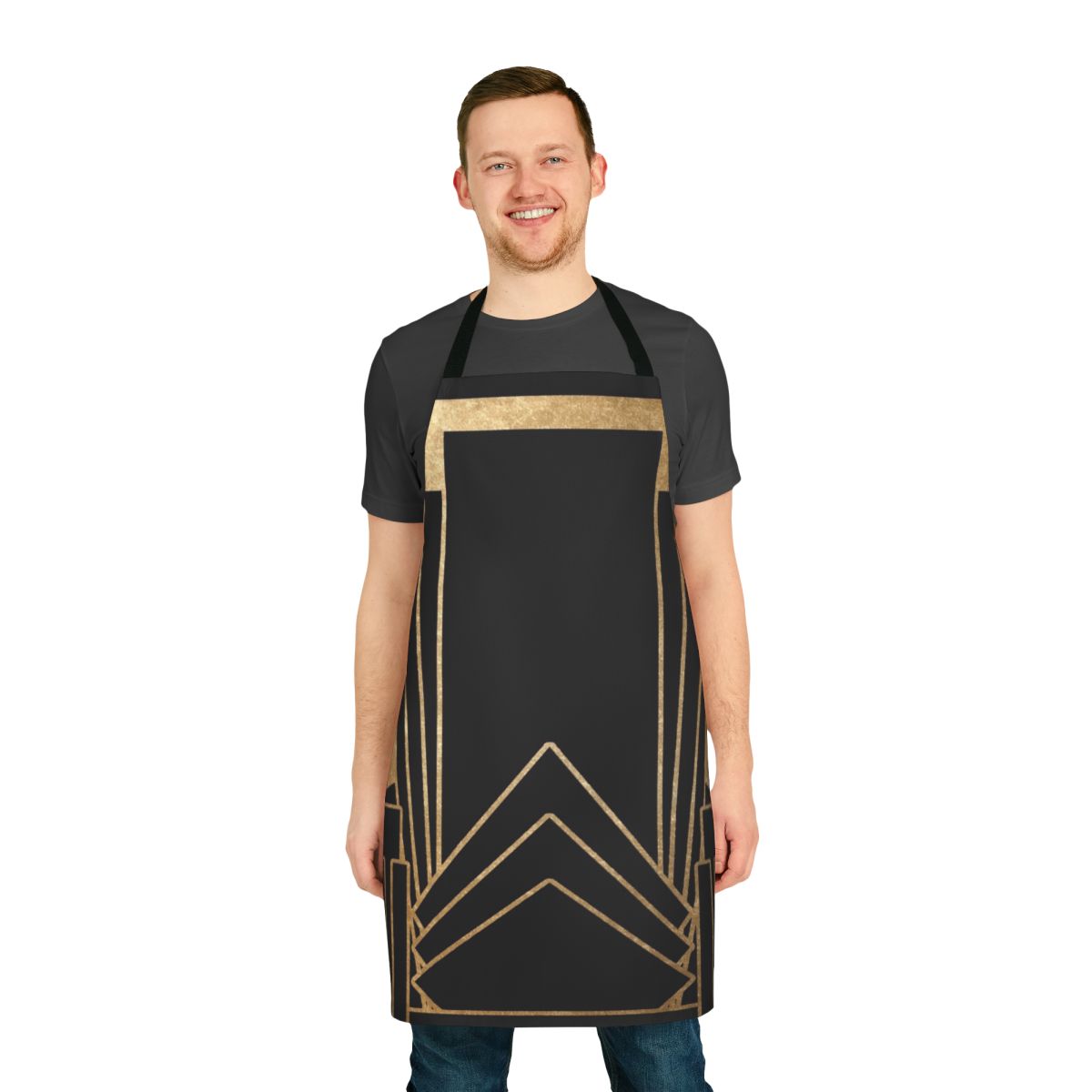 Stylish Art Deco Inspired Apron with Geometric Patterns and Gold Accents