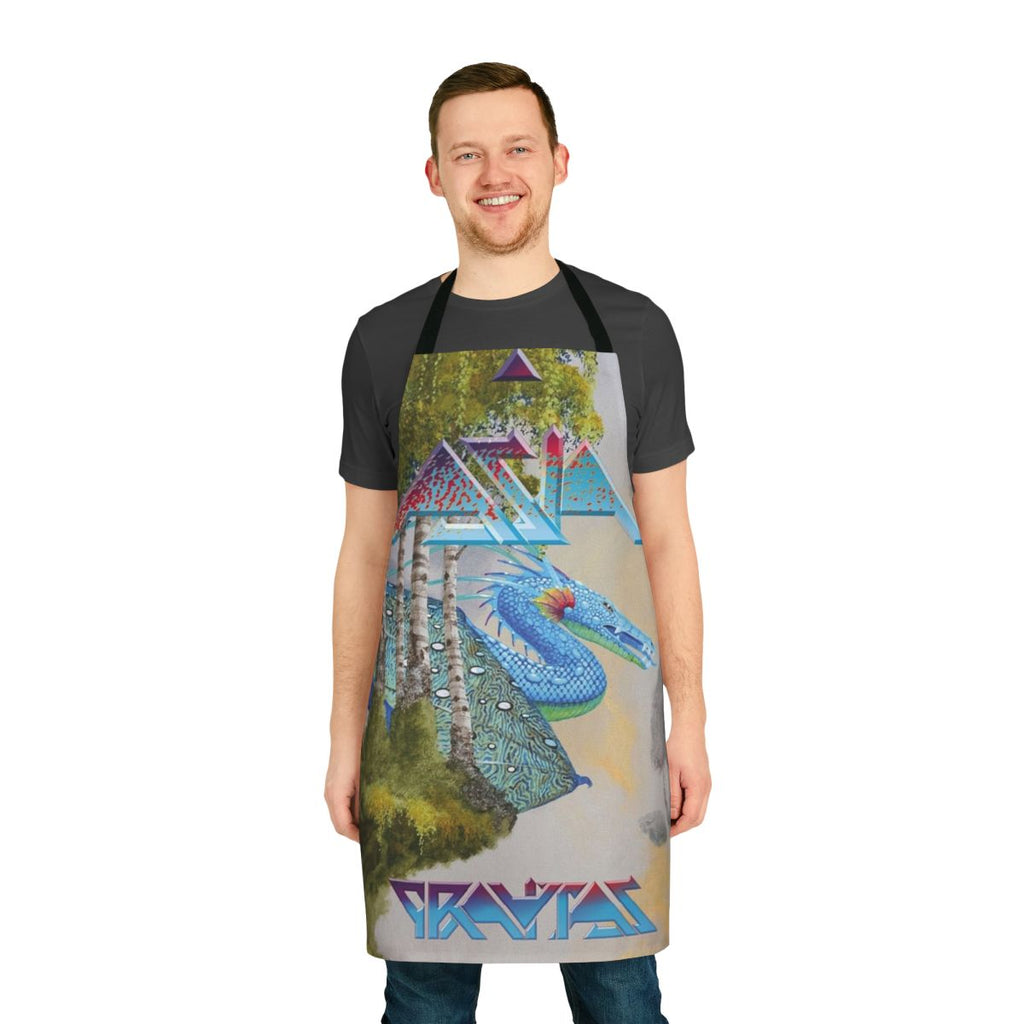 Gravitas-themed apron featuring the iconic Asia band logo