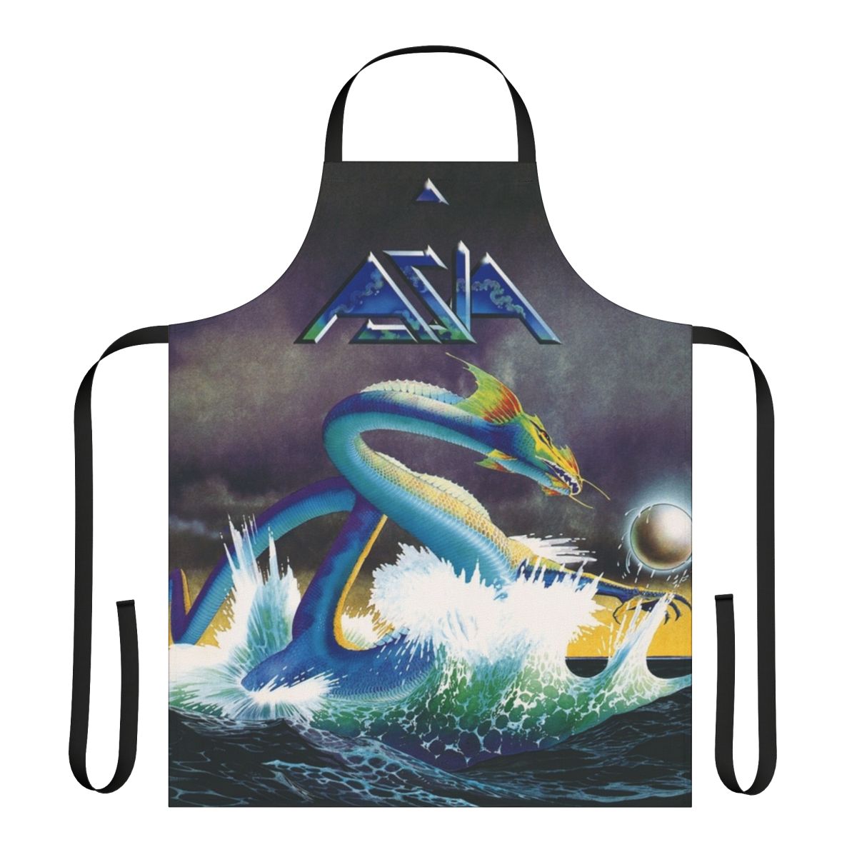 Stylish apron featuring the iconic logo and artwork of the legendary rock band Asia