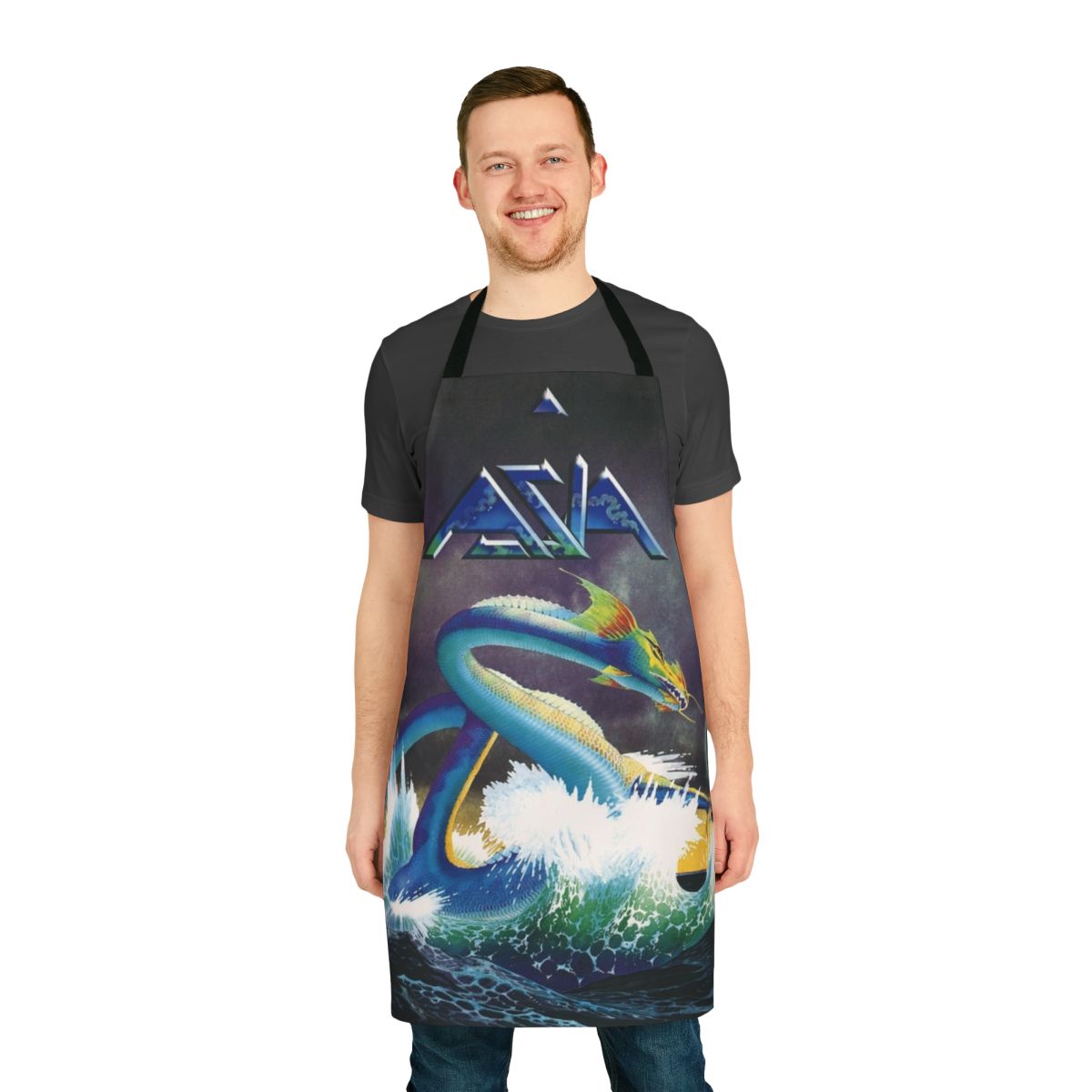 Stylish apron featuring the iconic logo and artwork of the legendary rock band Asia