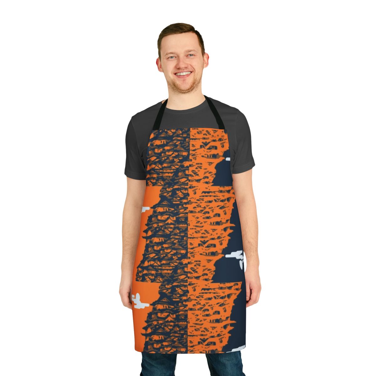 A colorful apron featuring an intricate Japanese-style pattern with anime influences.