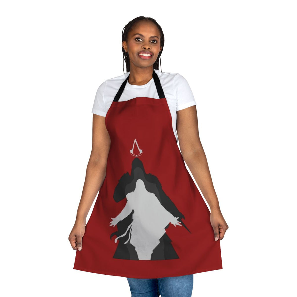 Assassin's Creed inspired apron featuring the iconic game logo and symbols