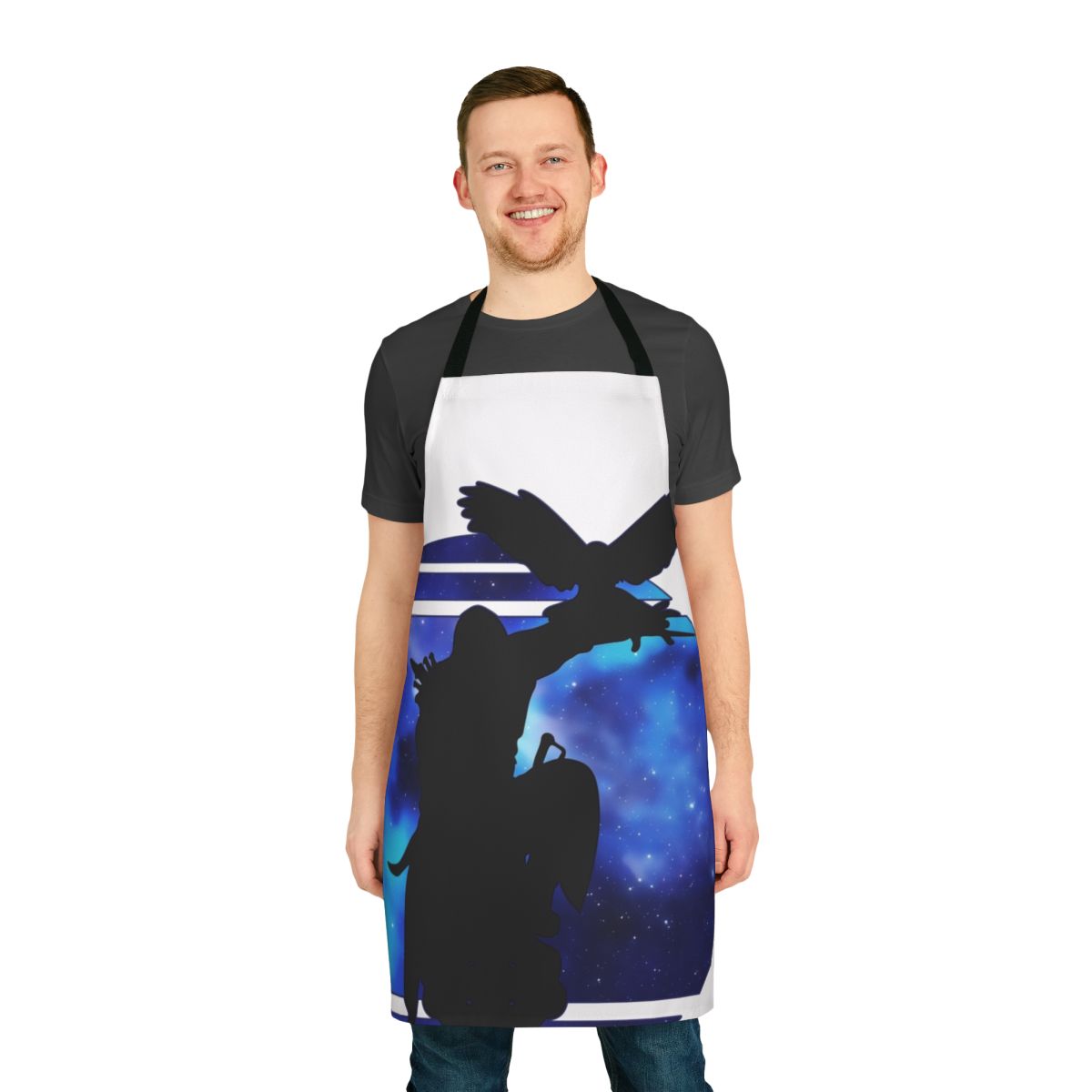 Assassin's Creed inspired apron featuring a black and white silhouette design