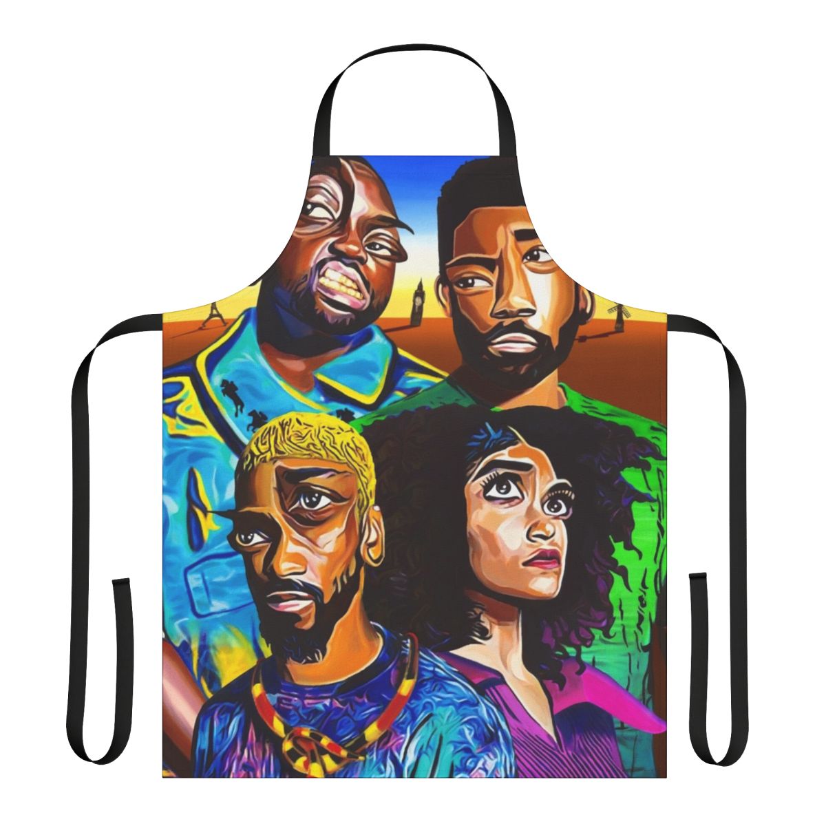 Stylish Atlanta-Inspired Kitchen Apron featuring the city skyline and characters from the popular TV series.