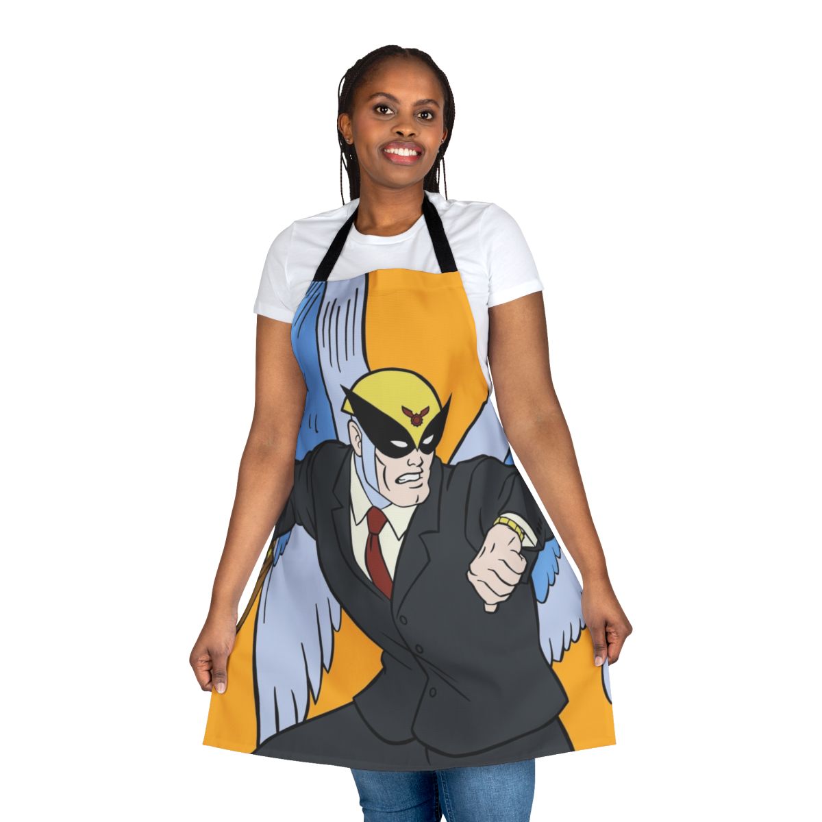 Apron featuring a cartoon attorney character, ideal for legal professionals and enthusiasts.