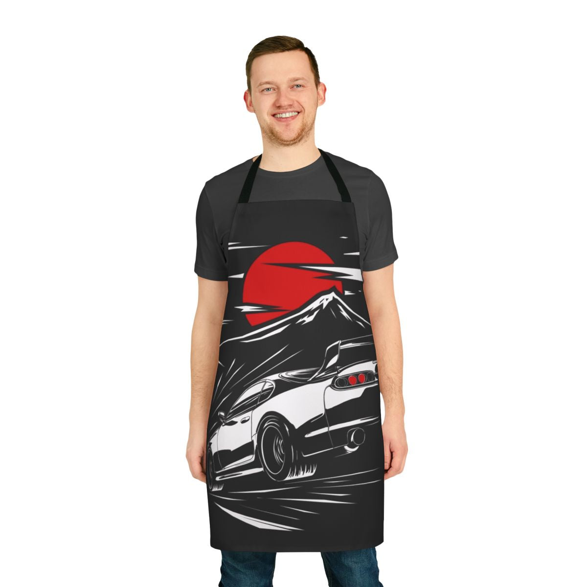 Automotive apron featuring a Toyota Supra MKIV design for car enthusiasts.