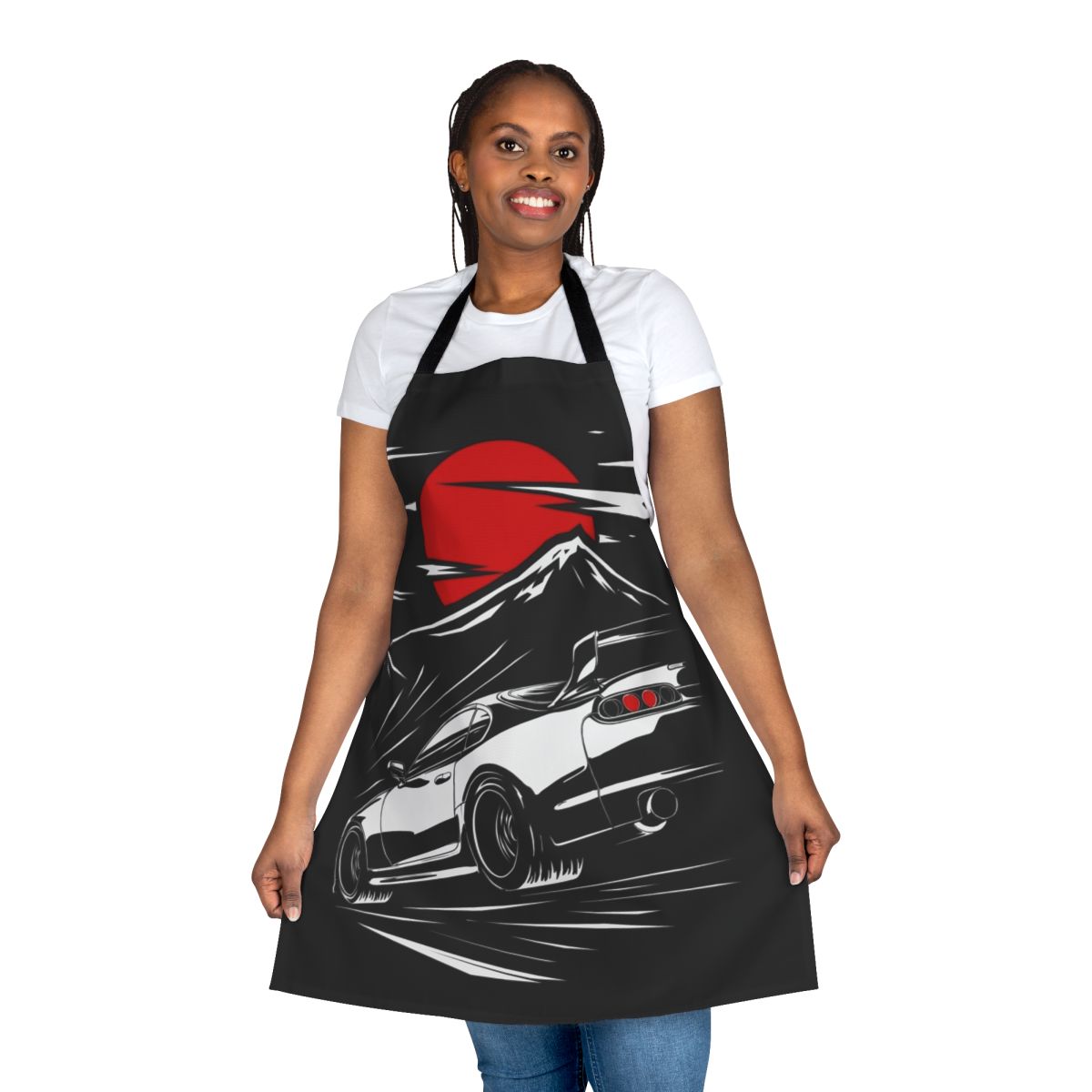 Automotive apron featuring a Toyota Supra MKIV design for car enthusiasts.