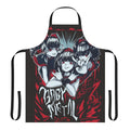 A black apron with a colorful baby metal design, featuring anime-style graphics and heavy metal music imagery.