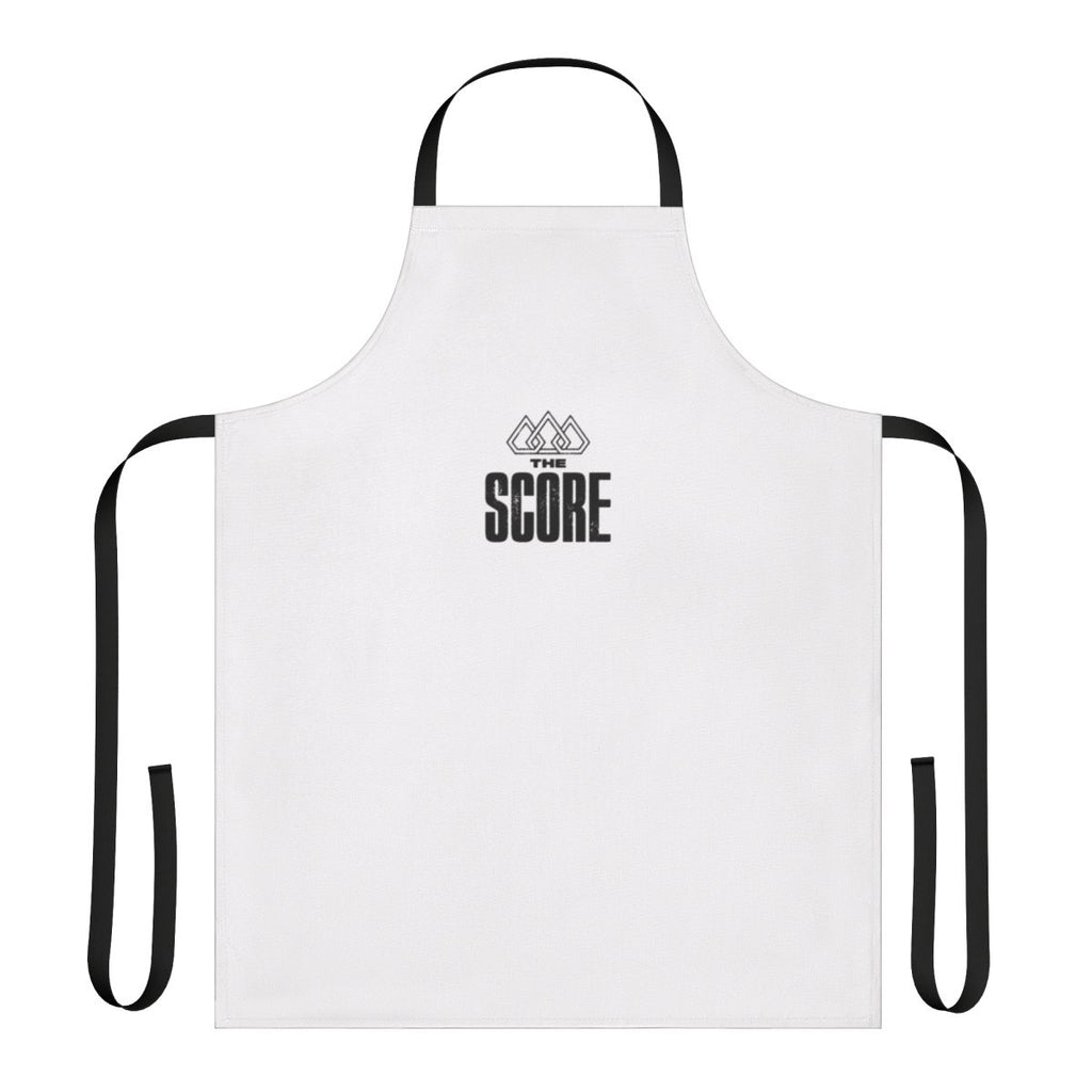 The Score band member wearing a custom apron with the band's logo